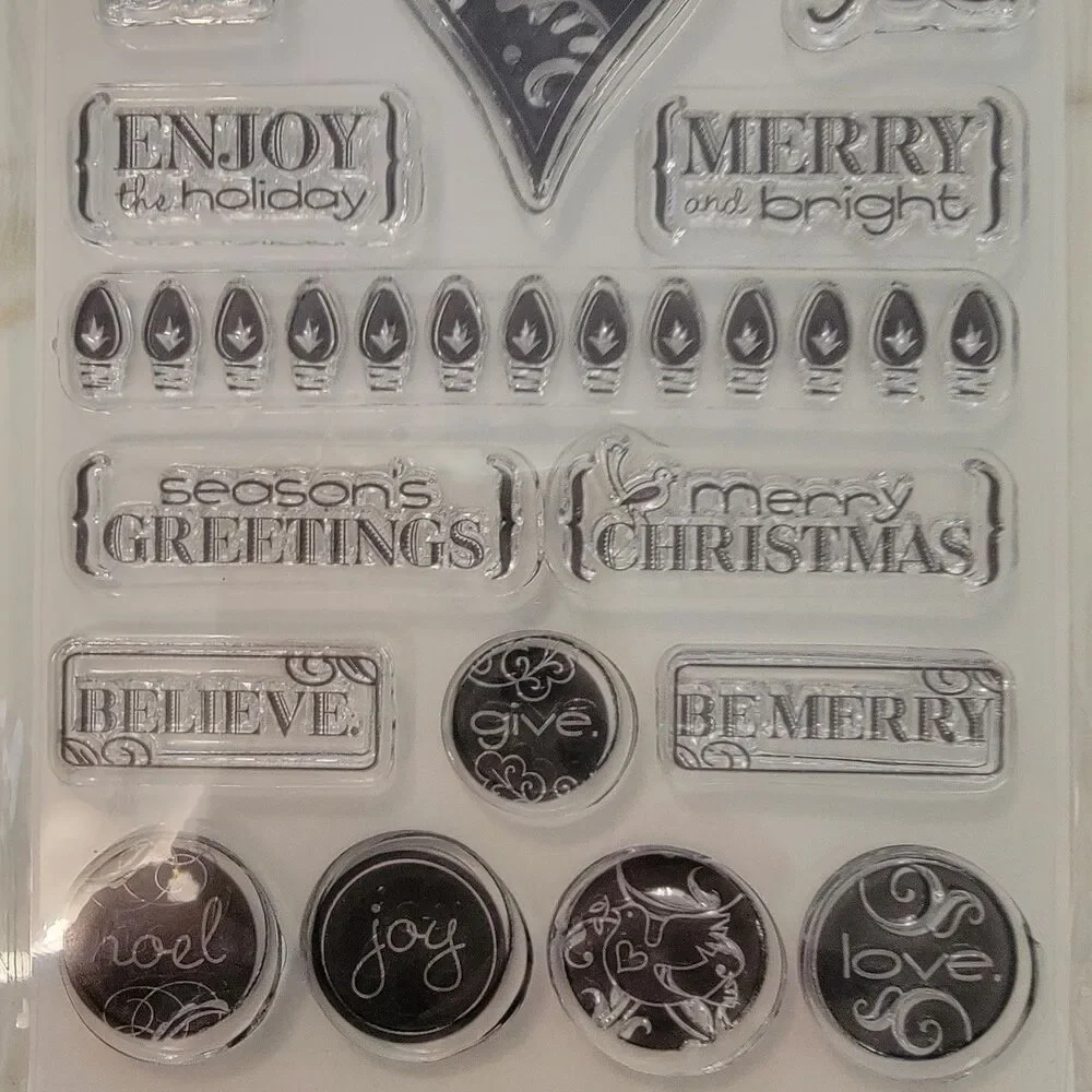 Hampton Art JOYOUS HOLIDAY Christmas Clear Cling Stamps Set of 25 NEW